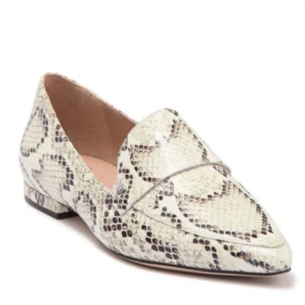 27 Edit Harlie Snake Print Leather Pointed Toe Loafer Cream Size 6